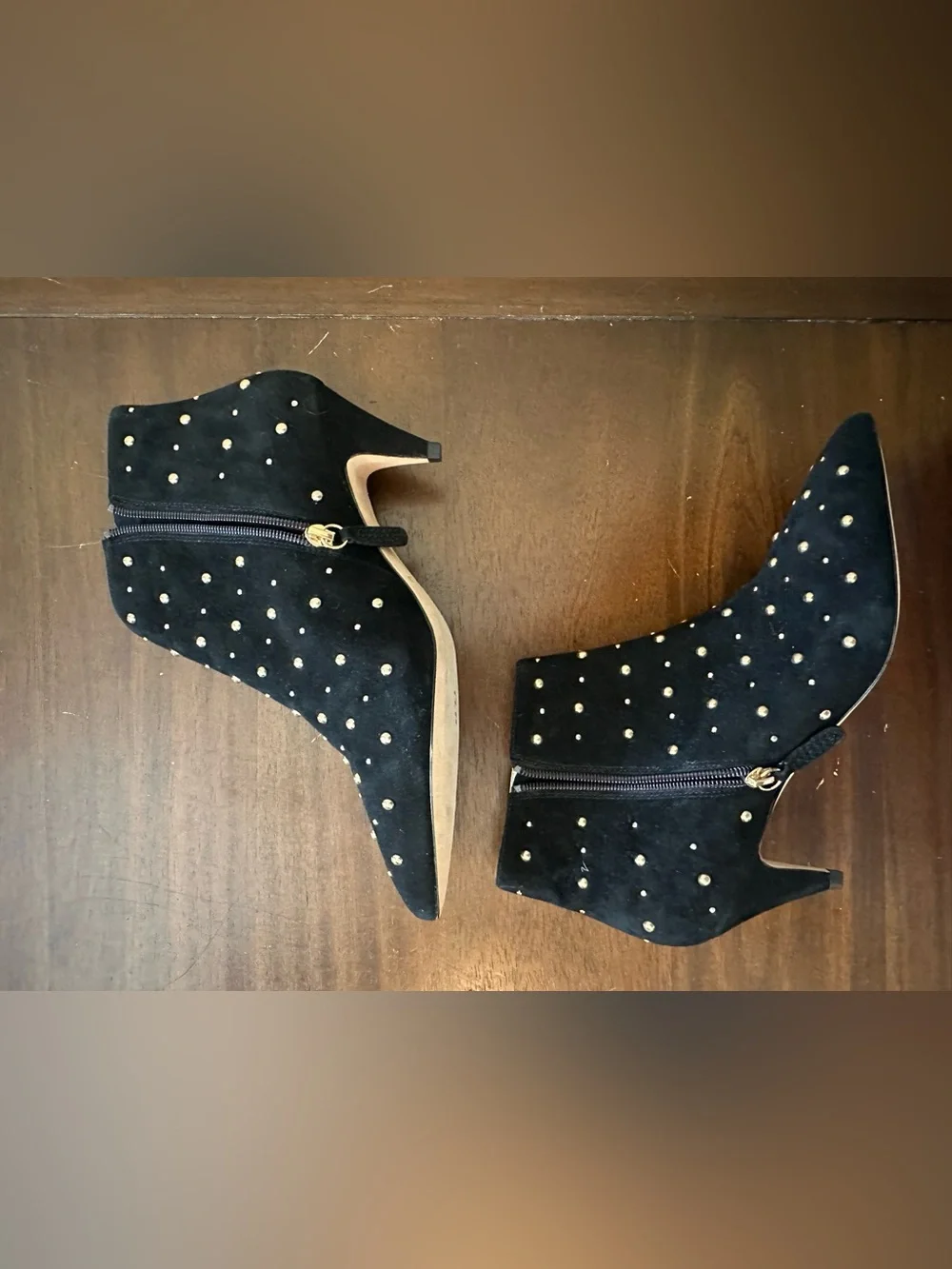 Kate Spade Starr Studded Pointed-Toe Black Ankle Boots, Sz 8